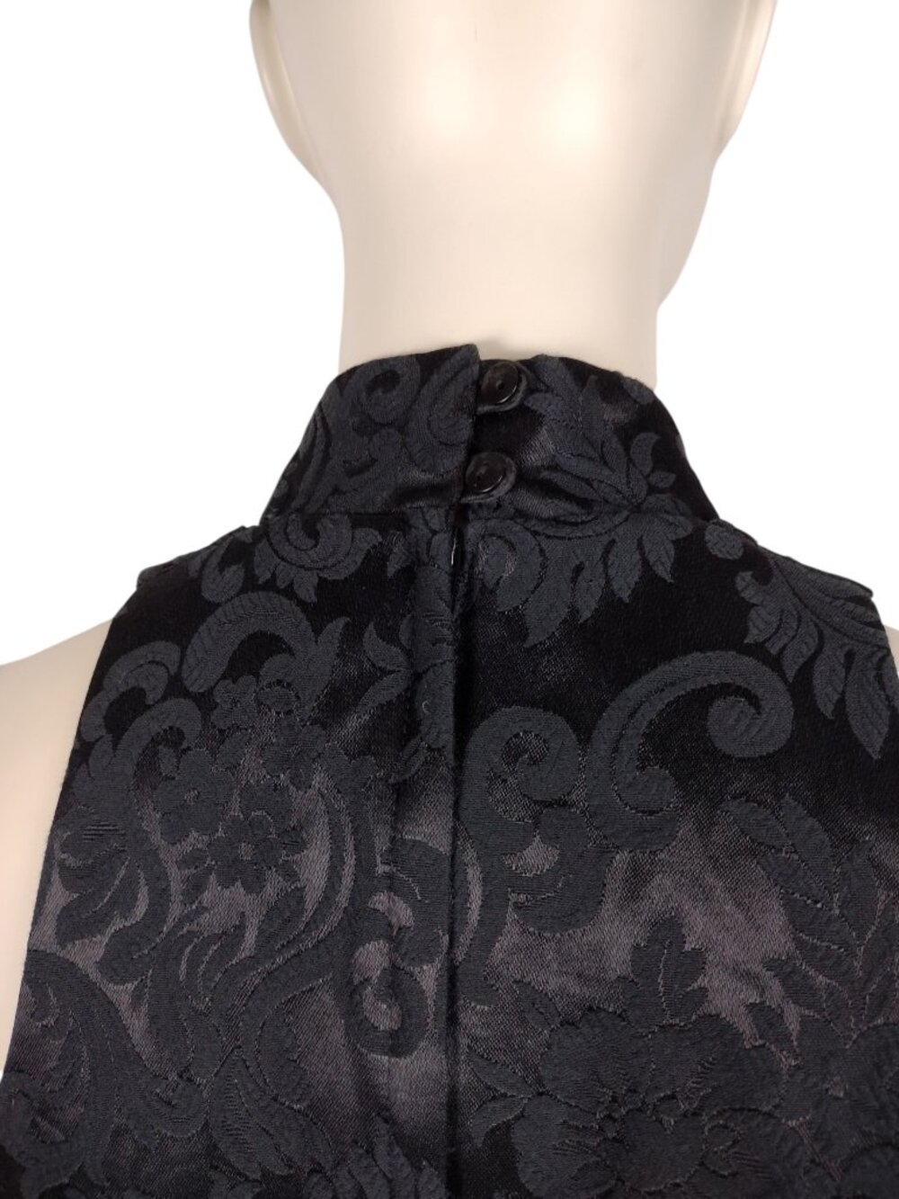 Vintage 90s Jessica McClintock Black Brocade Mini Sheath Choker Halter Dress - Picture 9 of 13